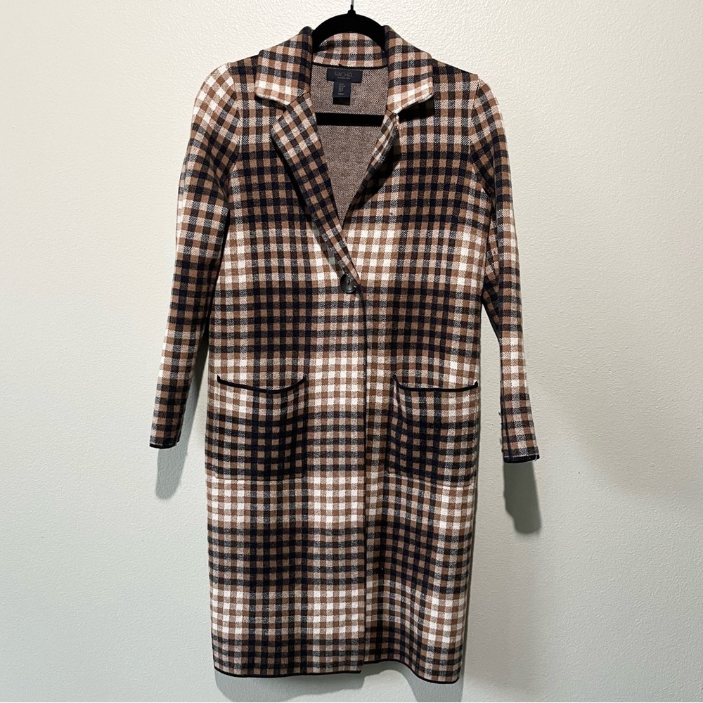 RACHEL ROY- Plaid Pattern Neutral Sweater Coat Size S